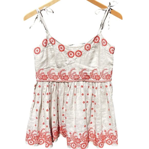 ANTHROPOLOGIE LITHE Women’s Linen Boho Embroidered babydoll tank - Picture 2 of 6